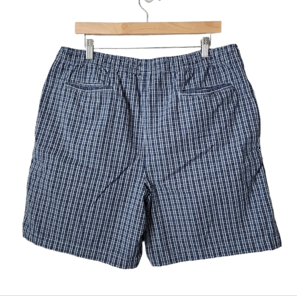 CHEROKEE x VINTAGE pull on boxer style shorts with pockets in blue plaid size L - Picture 2 of 9